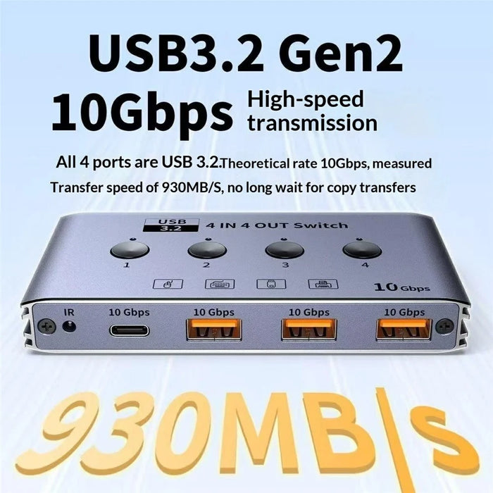 U4 USB 3.2 Gen1 4 Input 4 Output Switch Selector 10Gbps 4 Computers Share 4 USB Switcher Devices with Remote Control - EU Plug - 3