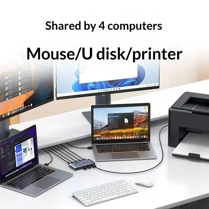 U4 USB 3.2 Gen1 4 Input 4 Output Switch Selector 10Gbps 4 Computers Share 4 USB Switcher Devices with Remote Control - EU Plug - 4