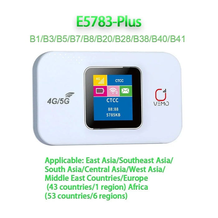 VEMO E5783-Plus Portable 4G WiFi Router LCD Display 3000mAh SIM Card Wireless Router Hotspot - White - 2