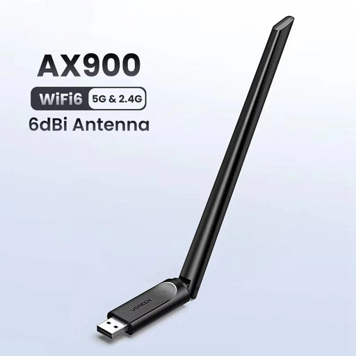 UGREEN CM763-35265 AX900 USB WiFi6 Adapter Dual Band 2.4G / 5G Wireless Network Card with 6dBi External Antenna - Black - 2