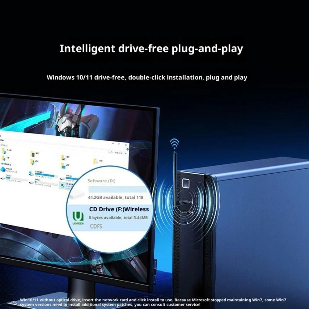 UGREEN CM763-35265 AX900 USB WiFi6 Adapter Dual Band 2.4G / 5G Wireless Network Card with 6dBi External Antenna - Black - 4