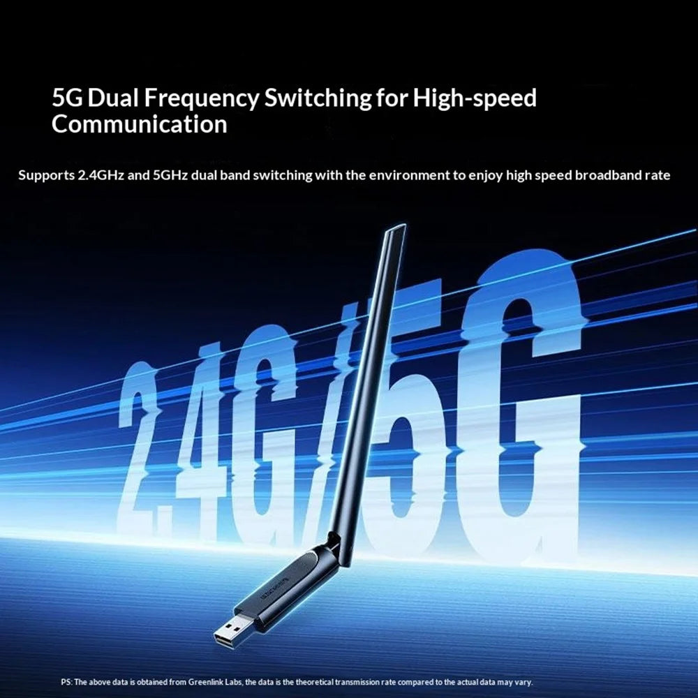 UGREEN CM763-35265 AX900 USB WiFi6 Adapter Dual Band 2.4G / 5G Wireless Network Card with 6dBi External Antenna - Black - 5