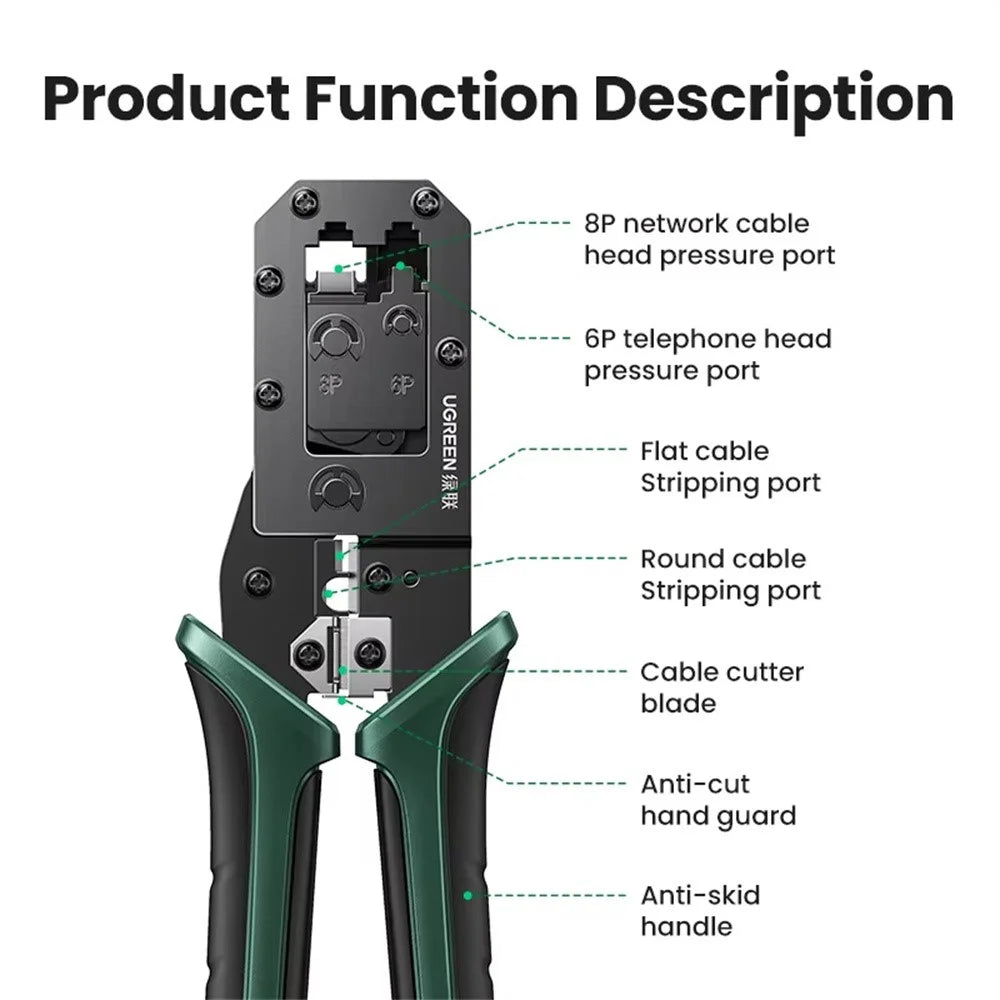UGREEN NW136 Network Crimping Tool RJ45 / RJ11 Cable Stripper Cutter Crimping Pliers for CAT6 / 7 Ethernet LAN - 4