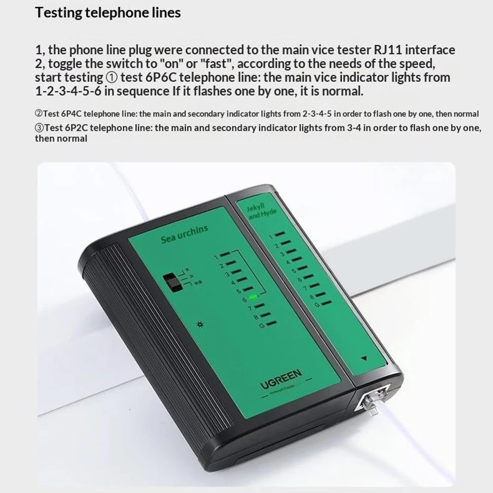 UGREEN NW167 10950 2-in-1 Network & Telephone Wire Cable Tester Tool with RJ45  /  RJ11 Interface Line Detector Tracker Tool - 5
