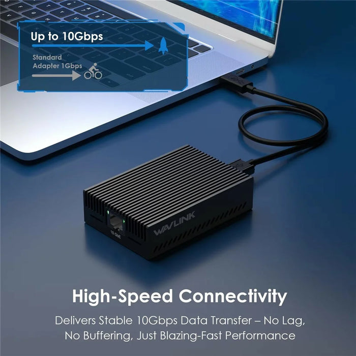 WAVLINK NWU342G 10Gbps Ethernet Adapter Aluminum Alloy RJ45 Network Converter for MacBook Windows - Black - 4