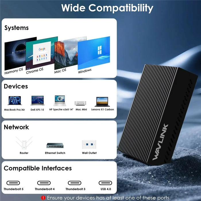 WAVLINK NWU342G 10Gbps Ethernet Adapter Aluminum Alloy RJ45 Network Converter for MacBook Windows - Black - 5