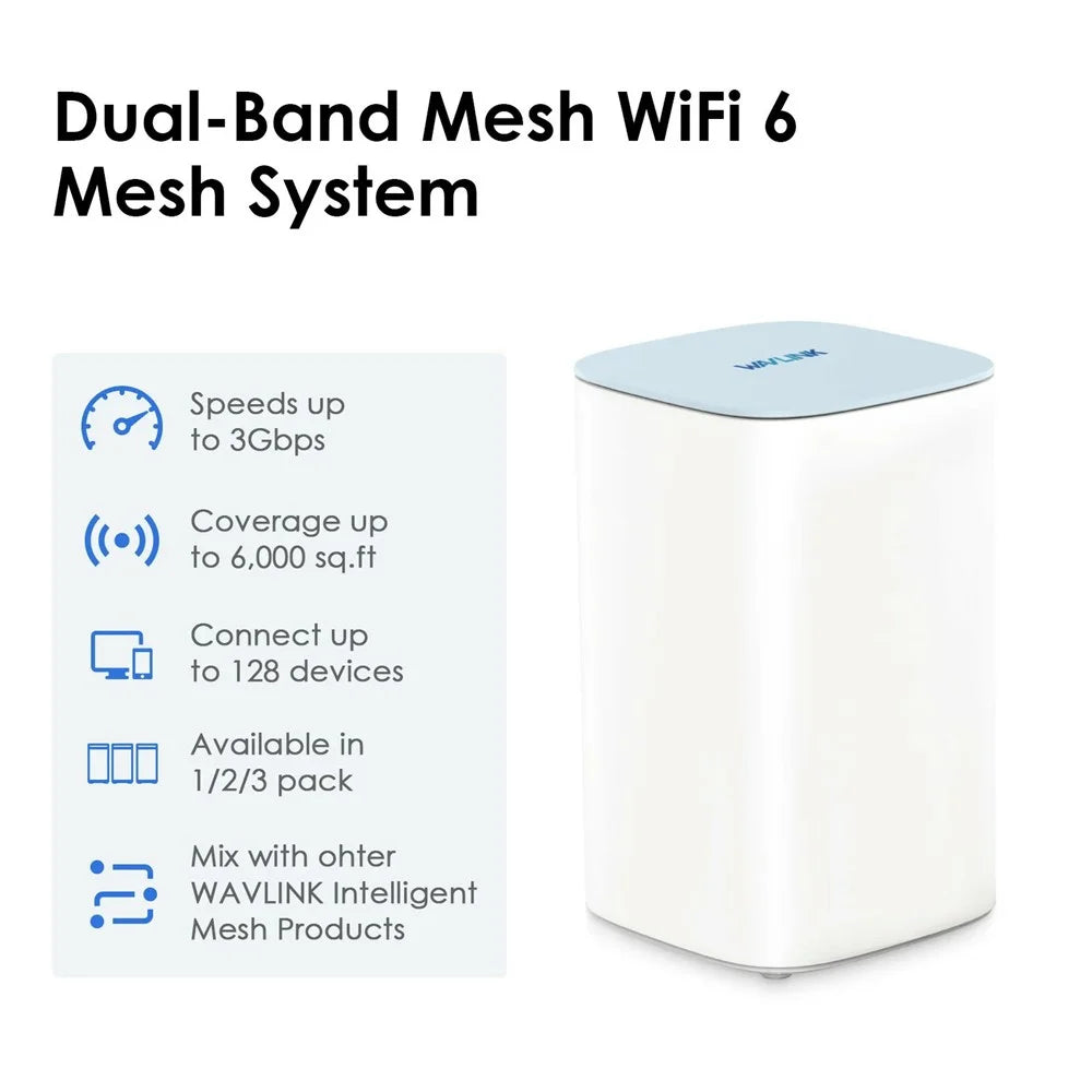 WAVLINK WN551X3 3Pcs Whole Home Mesh WiFi System with Touchlink AX3000 Speed 256 Devices Antenna System - US Plug - 5