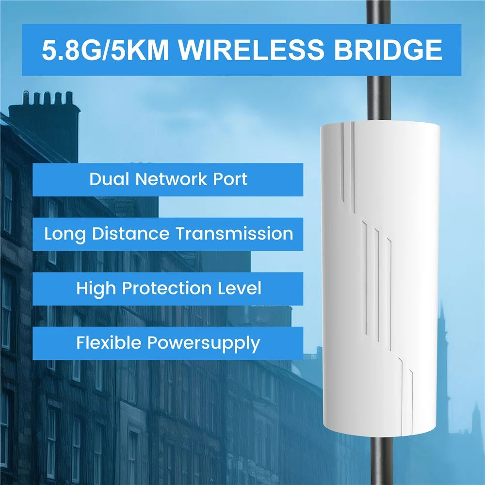 WB5830G 1 Pair 5.8G Wireless Bridge 5km Point to Point 300Mbps IP65 Waterproof Network Bridge for Outdoor Monitoring - US Plug - 2