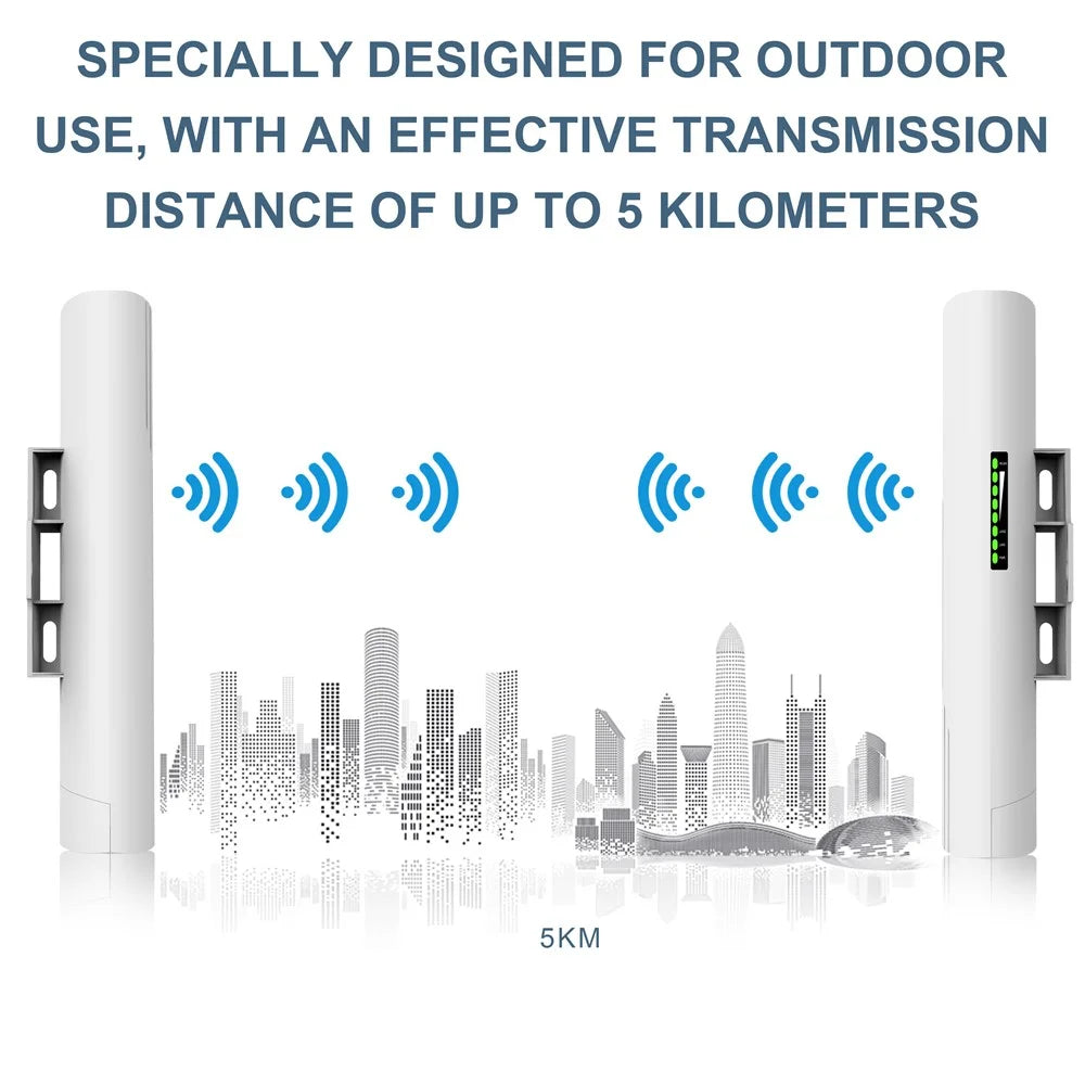 WB5830G 1 Pair 5.8G Wireless Bridge 5km Point to Point 300Mbps IP65 Waterproof Network Bridge for Outdoor Monitoring - US Plug - 5