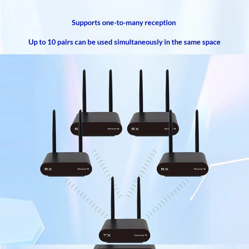 AU680 Wireless Audio Transmitter Receiver Set 590-619MHz 100M Range 10CH for Home Entertainment - EU Plug - 5