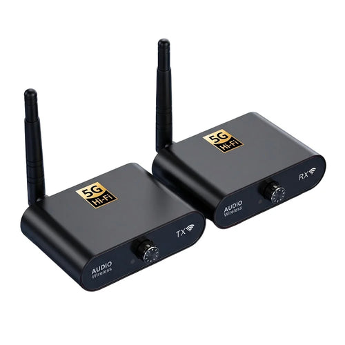 AU5810 5.8G Wireless Audio Transmitter Receiver Set 100M Range 1TX to 10RX Hi-Fi AUX Adapter for Multi-Room - Black - 1
