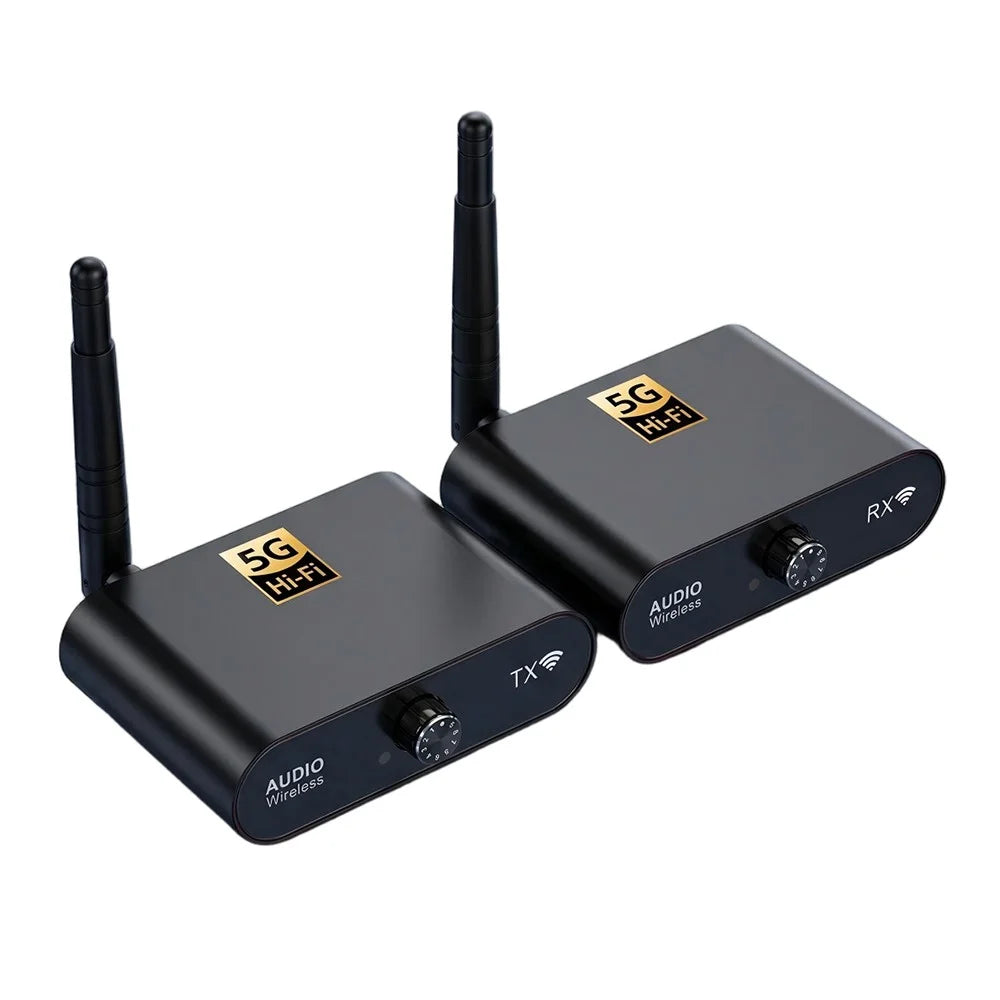 AU5810 5.8G Wireless Audio Transmitter Receiver Set 100M Range 1TX to 10RX Hi-Fi AUX Adapter for Multi-Room - Black - 1