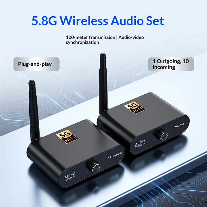 AU5810 5.8G Wireless Audio Transmitter Receiver Set 100M Range 1TX to 10RX Hi-Fi AUX Adapter for Multi-Room - Black - 3