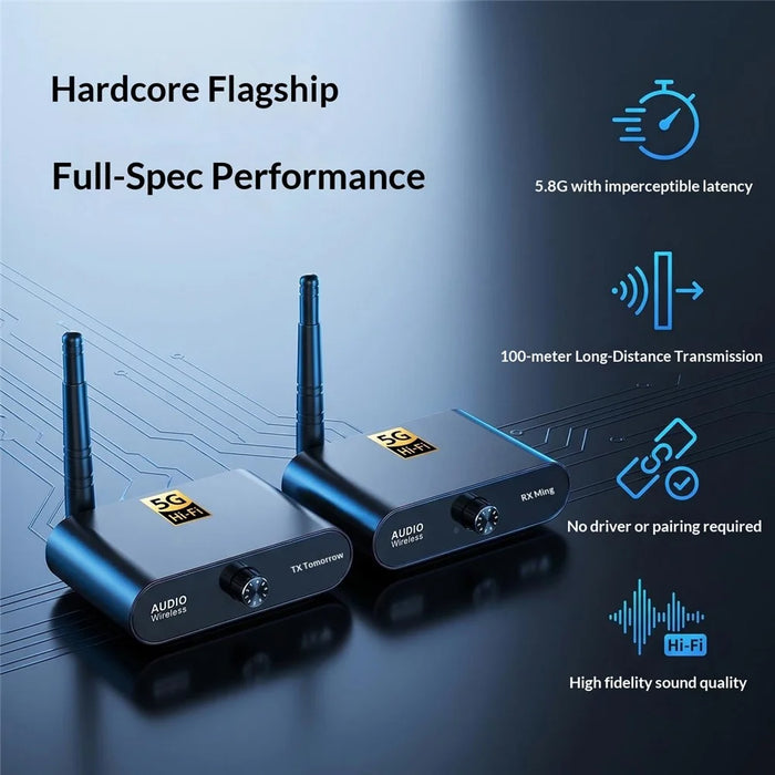 AU5810 5.8G Wireless Audio Transmitter Receiver Set 100M Range 1TX to 10RX Hi-Fi AUX Adapter for Multi-Room - Black - 4