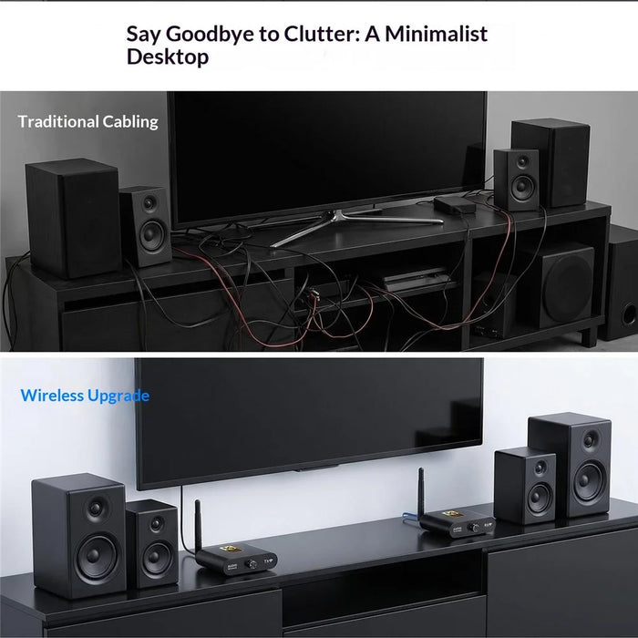 AU5810 5.8G Wireless Audio Transmitter Receiver Set 100M Range 1TX to 10RX Hi-Fi AUX Adapter for Multi-Room - Black - 7