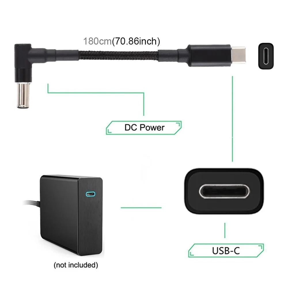 PD 100W 6.0 x 1.4mm Elbow Shape to Type-C Nylon Braided Power Charger Cable - 3