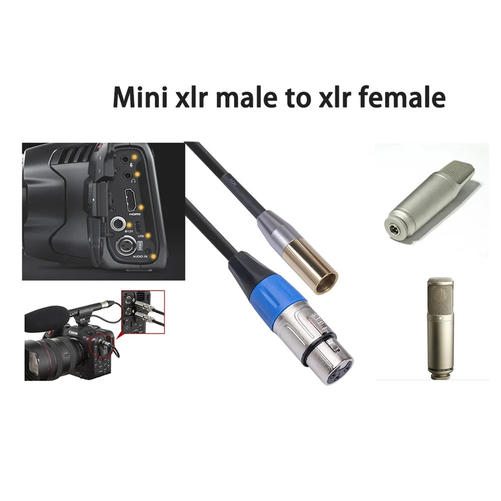 Mini XLR Male to XLR Female Adapter Cable 3-Pin Mini XLR to XLR Video Cord 0.3m for Camera Microphone - Blue / Black - 3