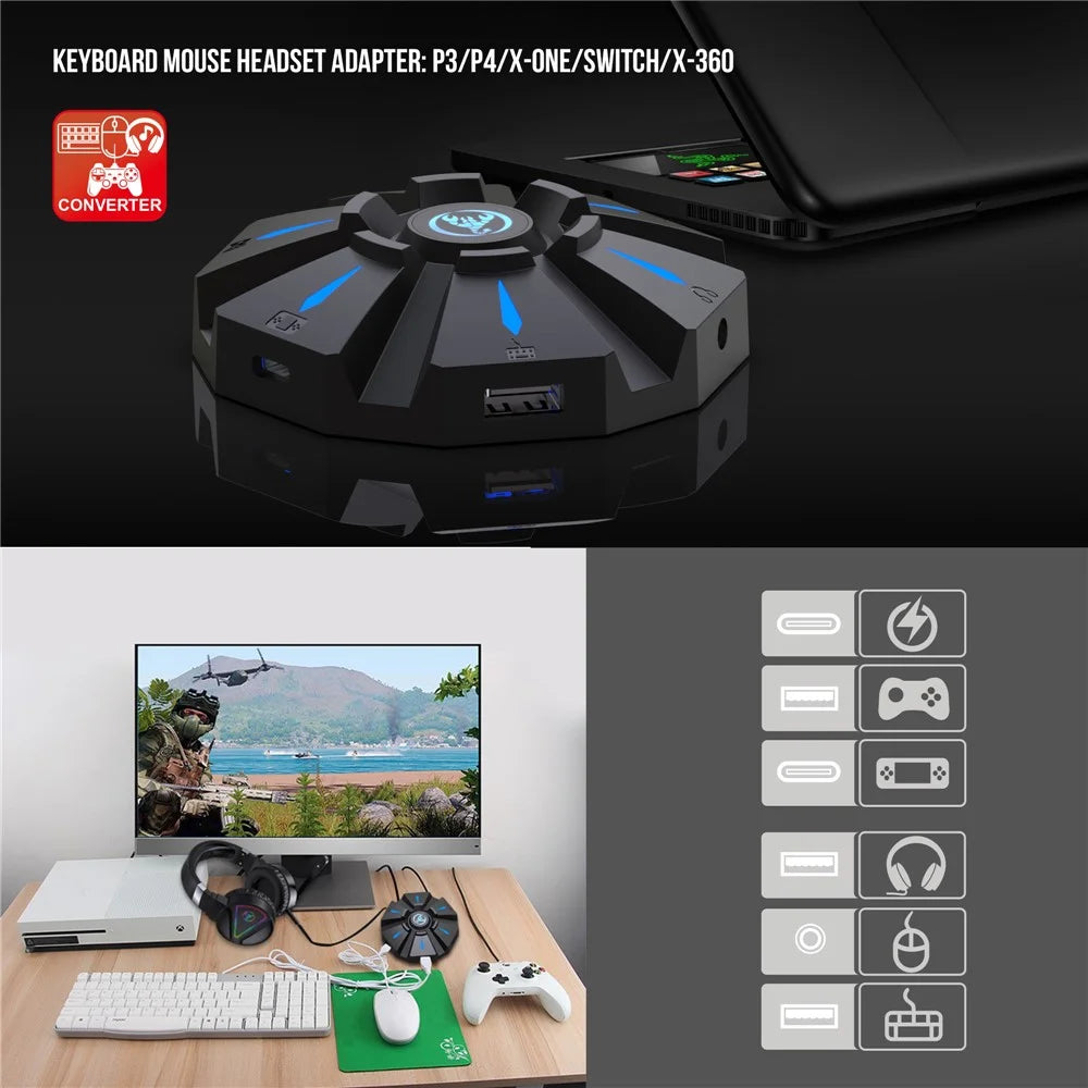 HXSJ P9 Controller Gaming Keyboard Mouse Converter Adapter with LED Light for PS4/PS3/Xbox One - 3