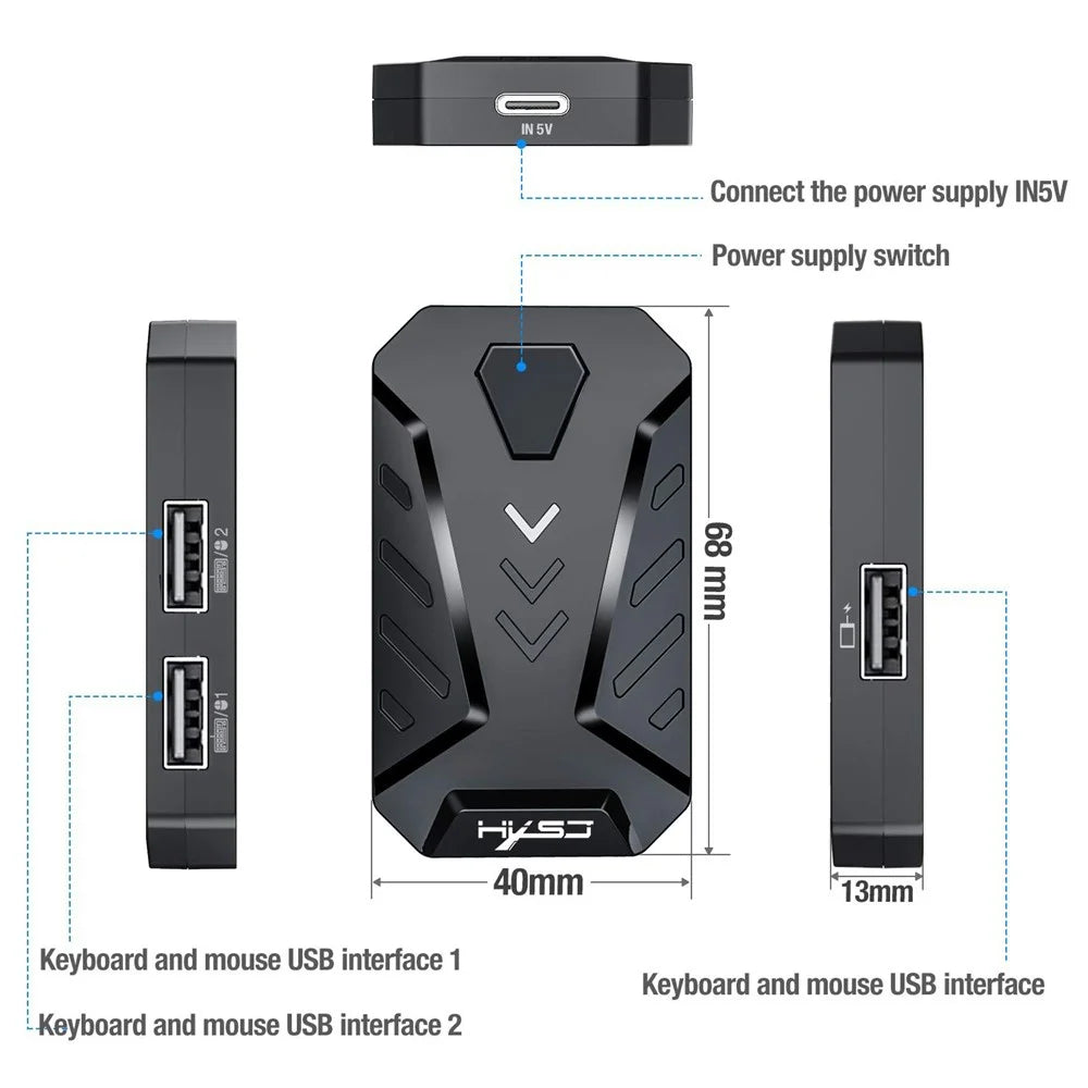 HXSJ P8 Wired Keyboard Mouse Converter Portable Mobile Gaming Keyboard and Mouse Adapter with 3 USB Ports for Android Phones - 6