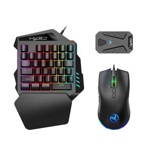 HXSJ A883 Wired RGB Gaming Mouse + V100 35 Keys Single-hand Gaming Keyboard + P8 Portable Keyboard Mouse Converter for Android - 1