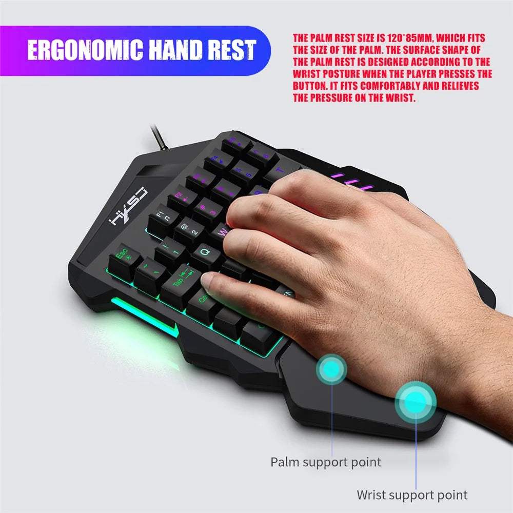 HXSJ A883 Wired RGB Gaming Mouse + V100 35 Keys Single-hand Gaming Keyboard + P8 Portable Keyboard Mouse Converter for Android - 5