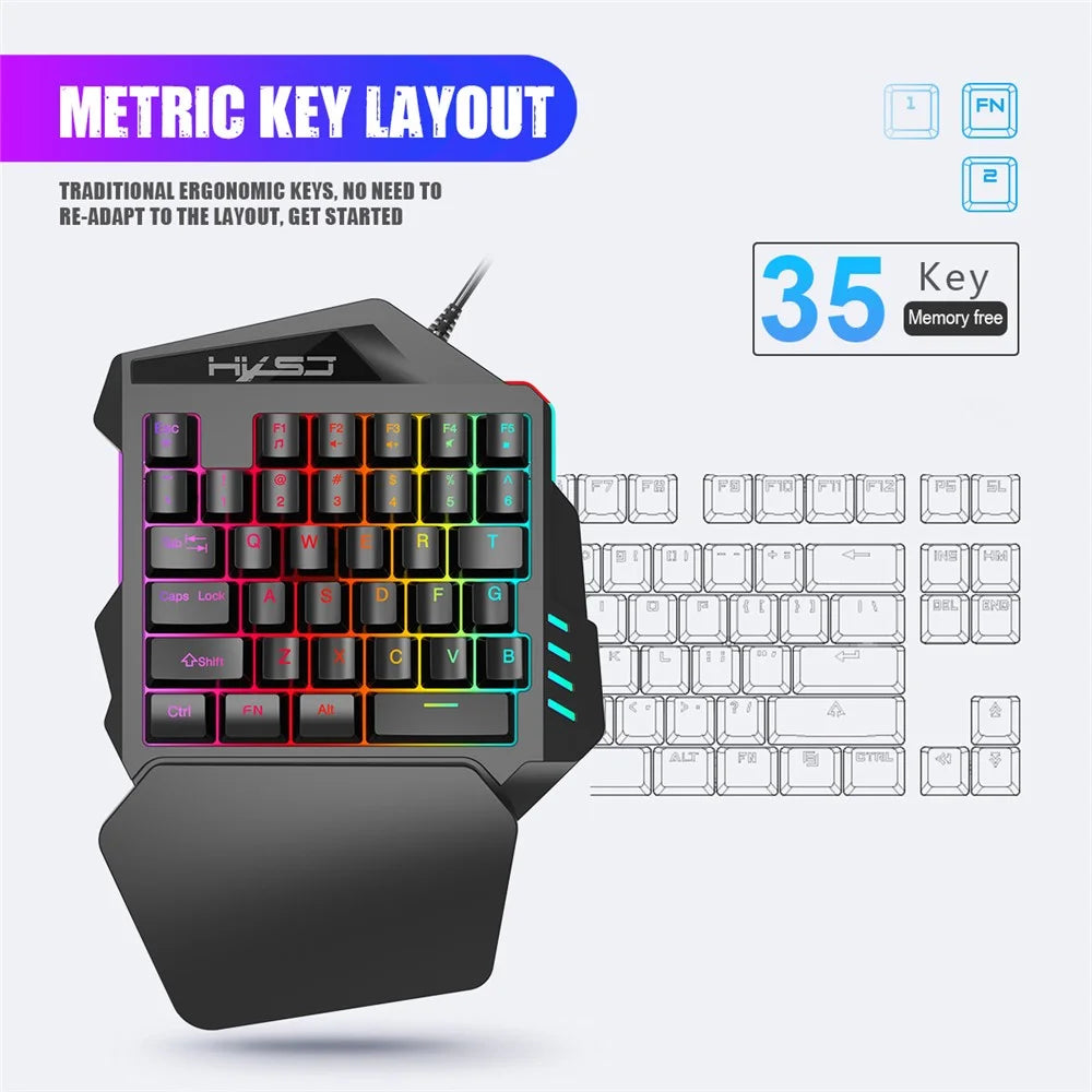 HXSJ A883 Wired RGB Gaming Mouse + V100 35 Keys Single-hand Gaming Keyboard + P8 Portable Keyboard Mouse Converter for Android - 6