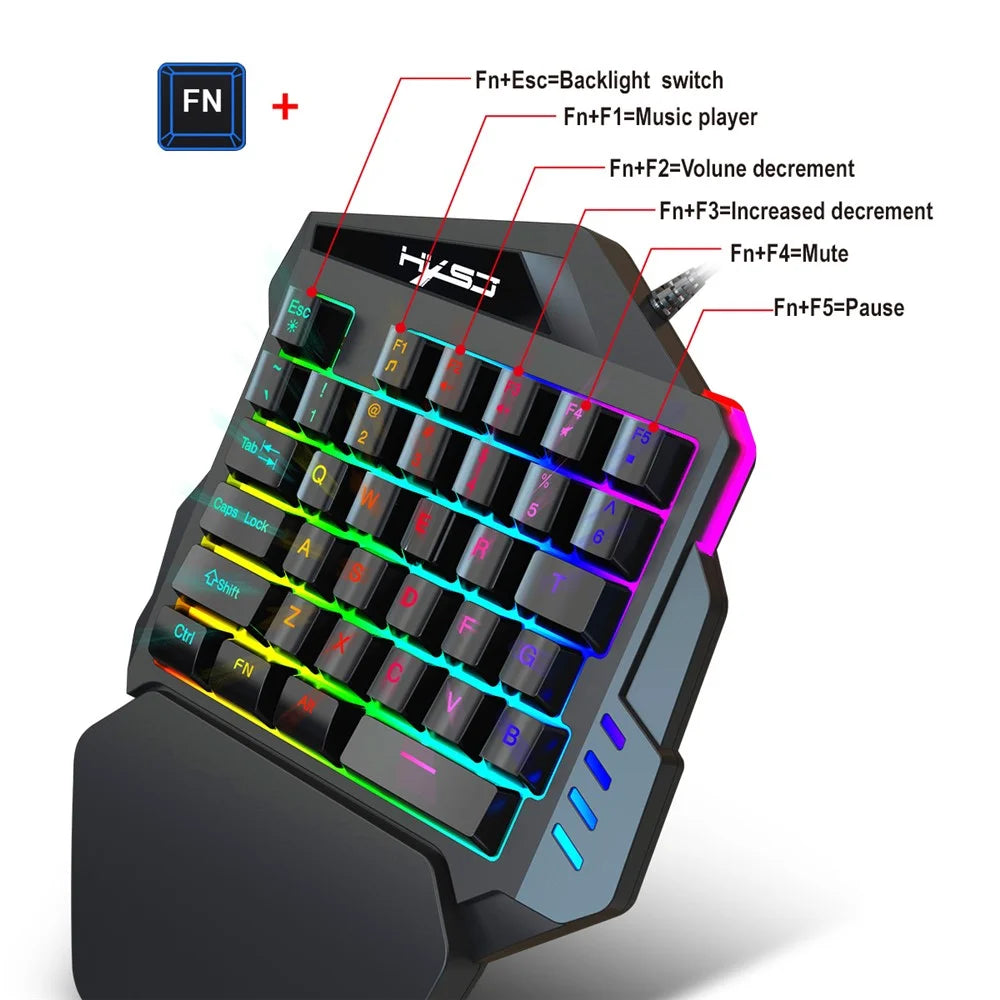 HXSJ A883 Wired RGB Gaming Mouse + V100 35 Keys Single-hand Gaming Keyboard + P8 Portable Keyboard Mouse Converter for Android - 7