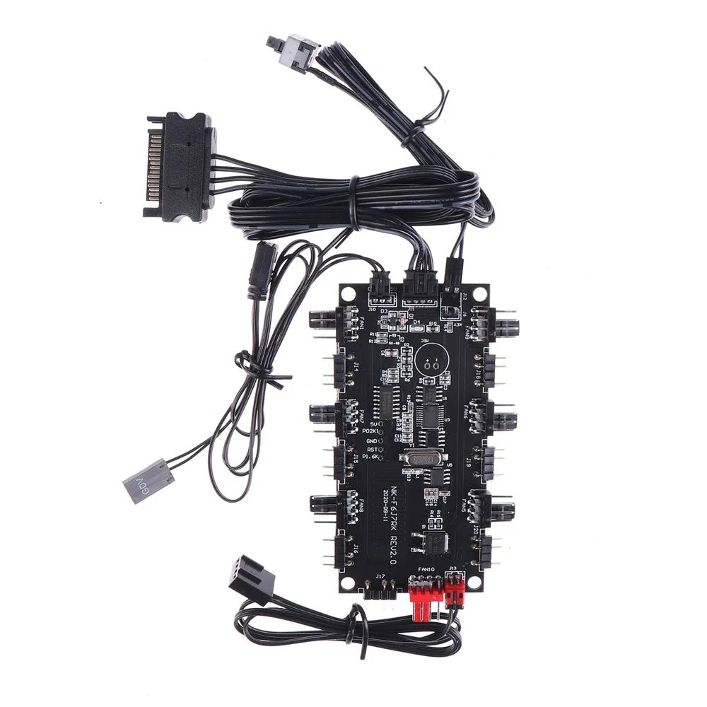 SATA Power Supply 1 to 6 Fan Hub 5V 4Pin PWM 3Pin ARGB Splitter for PC LED Light Cooler Controller with Wireless IR Remote Control - 6