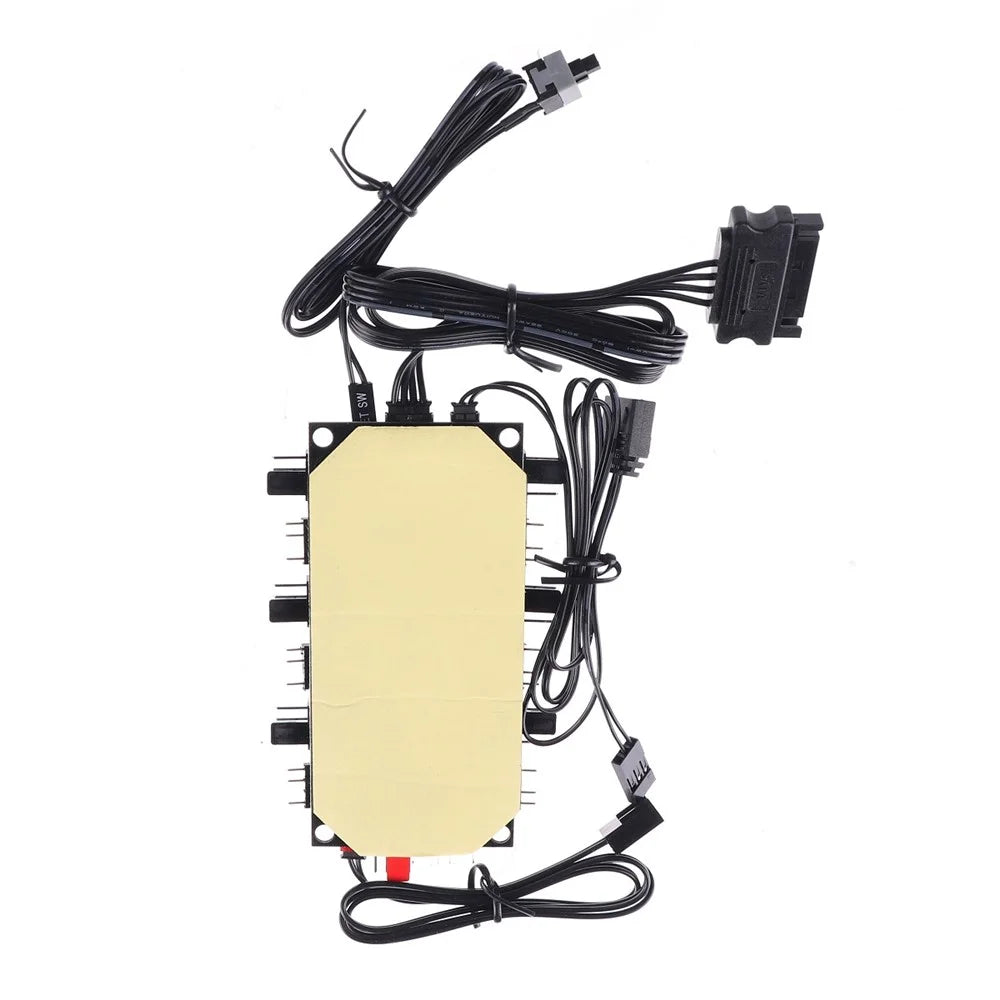 SATA Power Supply 1 to 6 Fan Hub 5V 4Pin PWM 3Pin ARGB Splitter for PC LED Light Cooler Controller with Wireless IR Remote Control - 7