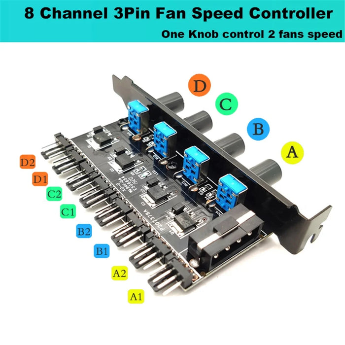 4Pin 3Pin 8 Way 4 Knob Computer Case Cooling Fan Hub Speed Controller Regulator Splitter Adapter (4-pin IDE Power Supply) - 2