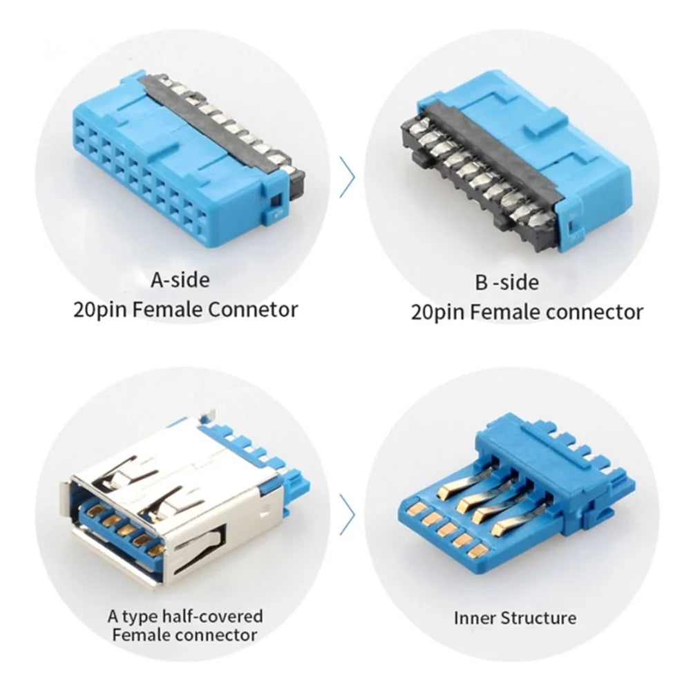 0.5m Male to Female USB 3.0 Motherboard 20 Pin Header Extension Adapter Cable - 4