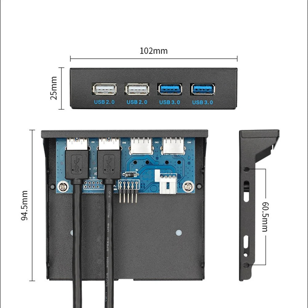 3.5 Inch Front Panel 2-port USB 3.0 2-port USB 2.0 Adapter Expansion Board for DIY Computer Case - 7