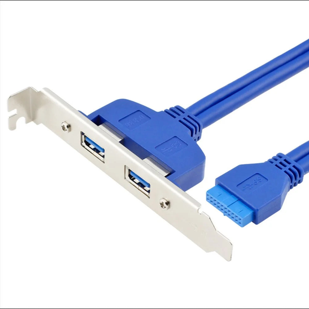 2 Port USB3.0 Hub 20Pin Header to Female F/2AF PCI Adapter Rear Panel Cable Extension PC Motherboard Parts (0.5m) - Blue - 3