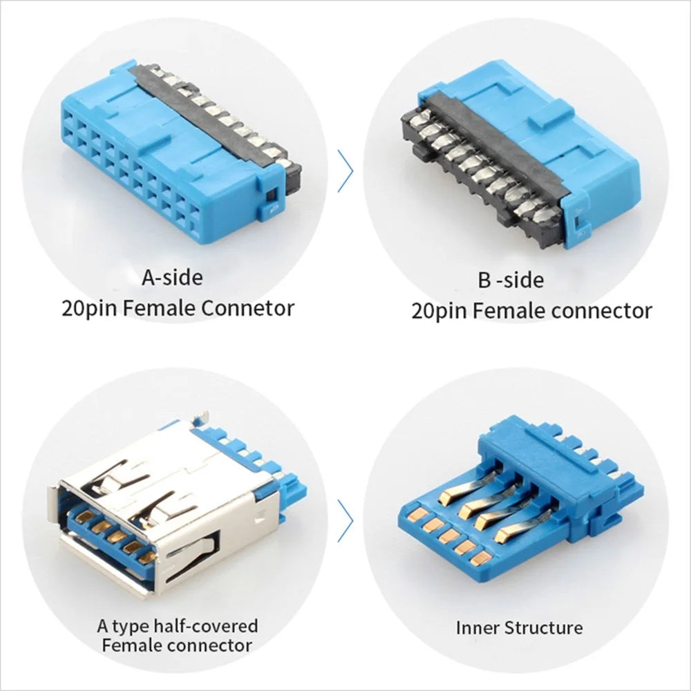 2 Port USB3.0 Hub 20Pin Header to Female F/2AF PCI Adapter Rear Panel Cable Extension PC Motherboard Parts (0.5m) - Blue - 4