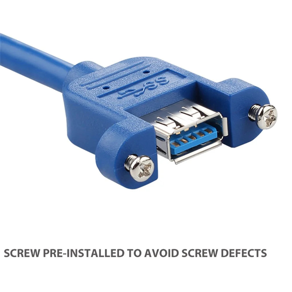 1m Panel Mount USB 3.0 Male to Female Extension Cable Shielded with Double Screws - 5