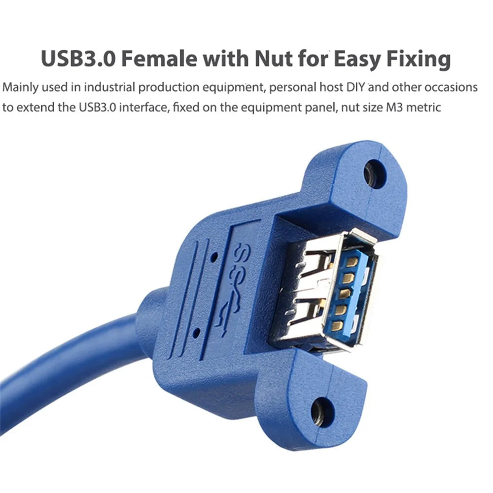 1m Panel Mount USB 3.0 Male to Female Extension Cable Shielded with Double Screws - 6