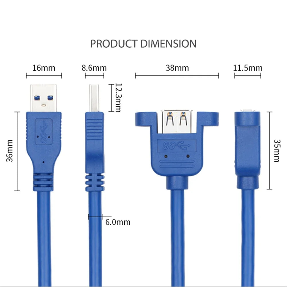 1m Panel Mount USB 3.0 Male to Female Extension Cable Shielded with Double Screws - 7