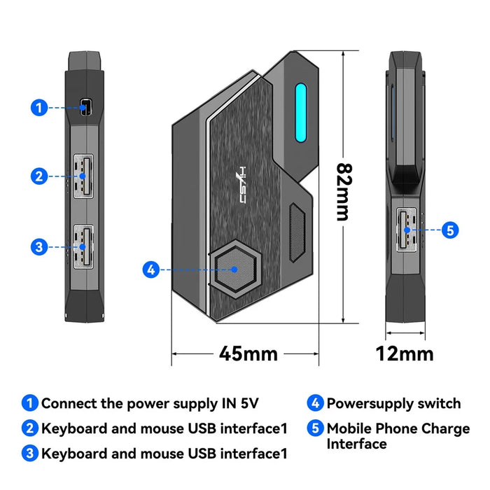 HXSJ Portable Mobile Phone Game Wired Keyboard Mouse Converter Bluetooth-compatible Adapter - 6
