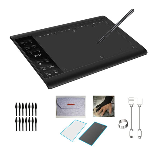 VINSA Electronic Drawing Plate Digital Tablet Hand Drawing Board + Pressure Sensitive Pen with Hand-feeling Film Storage Bag Kit Set for Mobile Phone Computer Laptop - 1