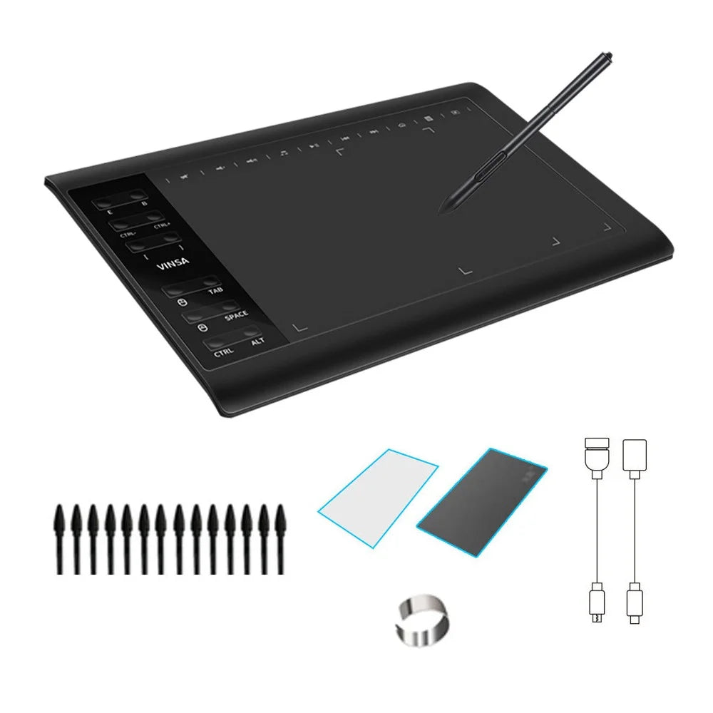 VINSA Digital Tablet Electronic Drawing Plate Hand Drawing Board + Pressure Sensitive Pen with Refills Hand-feeling Film Kit Set for Mobile Phone Computer Laptop - 1
