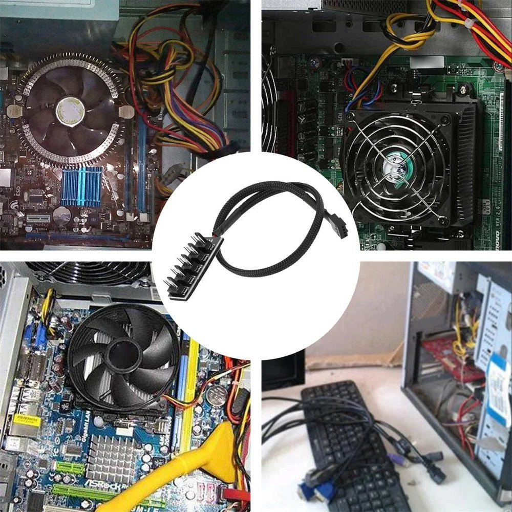 Desktop Computer CPU Chassis Fan 4-Pin PWM 1 to 5 Hub Adapter 3-Pin/4-Pin Cooling Fan Connector - 2