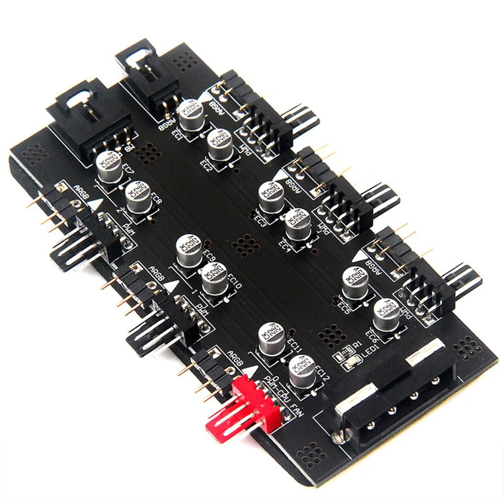 Computer Motherboard IDE 1 to 6 PWM/ARGB Hub 4-Pin Fan Adapter 5V 3-Pin RGB Converter - 2