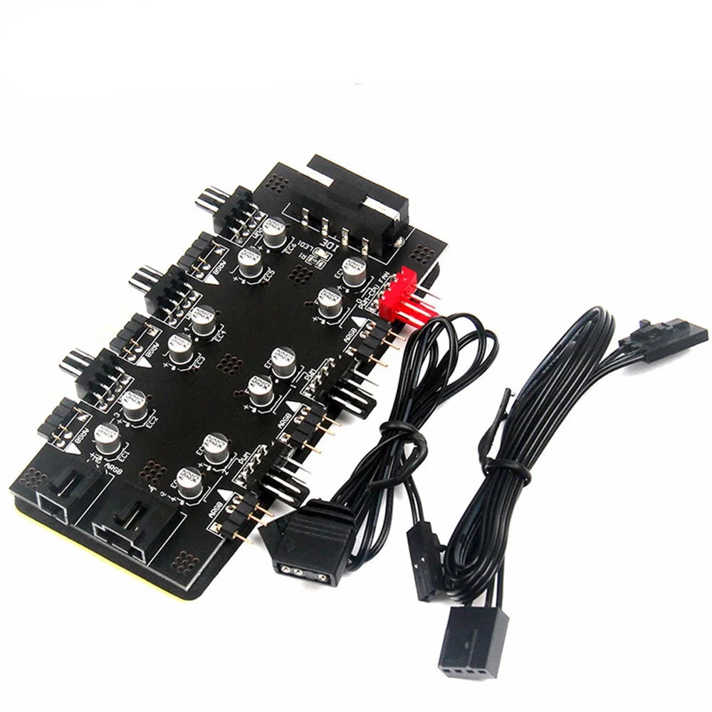 Computer Motherboard IDE 1 to 6 PWM/ARGB Hub 4-Pin Fan Adapter 5V 3-Pin RGB Converter - 3