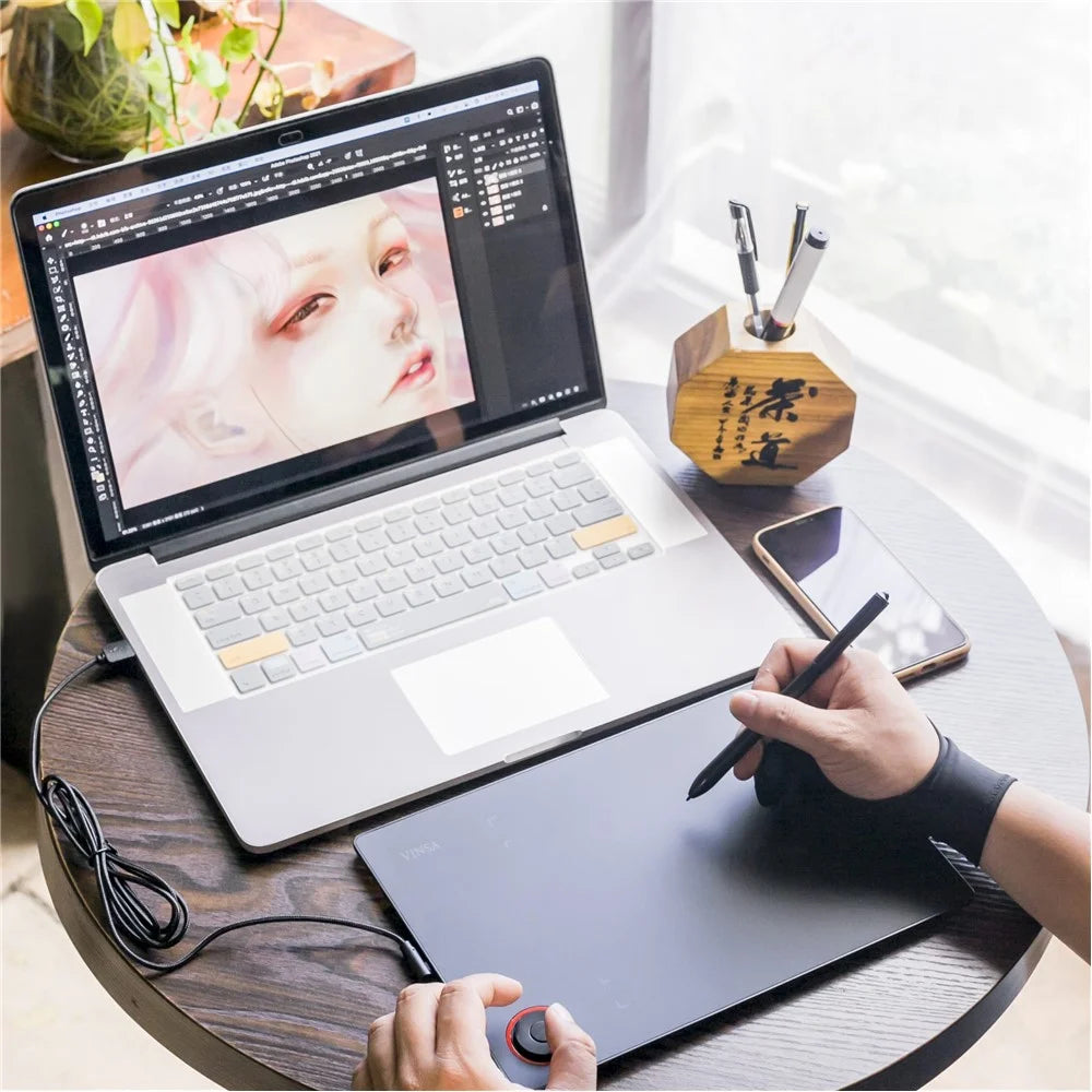 VINSA T608 Graphics Tablet Electronic Drawing Plate Hand Drawing Board with Pressure Sensitive Pen OTG Adapter - 5