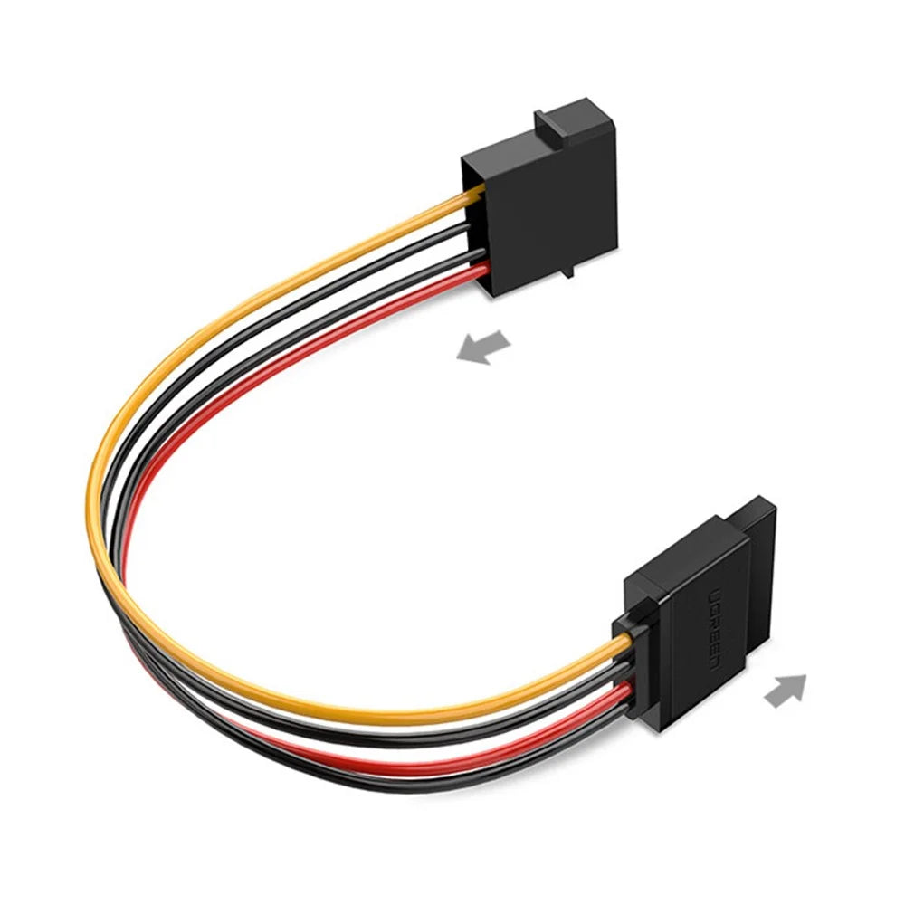 UGREEN 50720 0.2m SATA 15-Pin Female to IDE Large 4-Pin Molex Adapter Cable Hard Drive Power Cord - 2