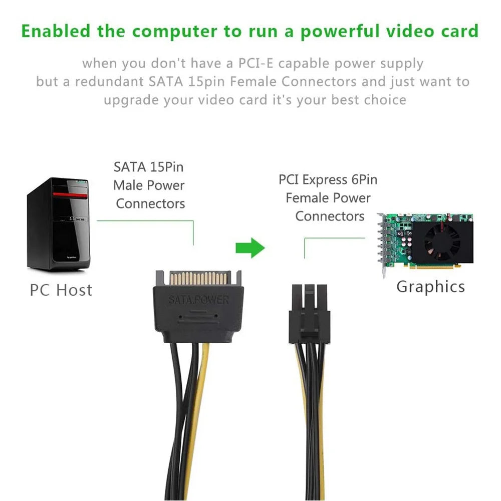 UGREEN 50943 0.2m SATA Power Cable SATA 15-pin to 6-pin PCI Express Graphics Card Power Cable Supports ATI/Nvidia Graphics Cards - 2