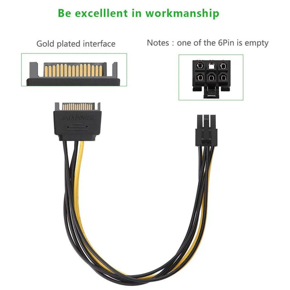 UGREEN 50943 0.2m SATA Power Cable SATA 15-pin to 6-pin PCI Express Graphics Card Power Cable Supports ATI/Nvidia Graphics Cards - 5