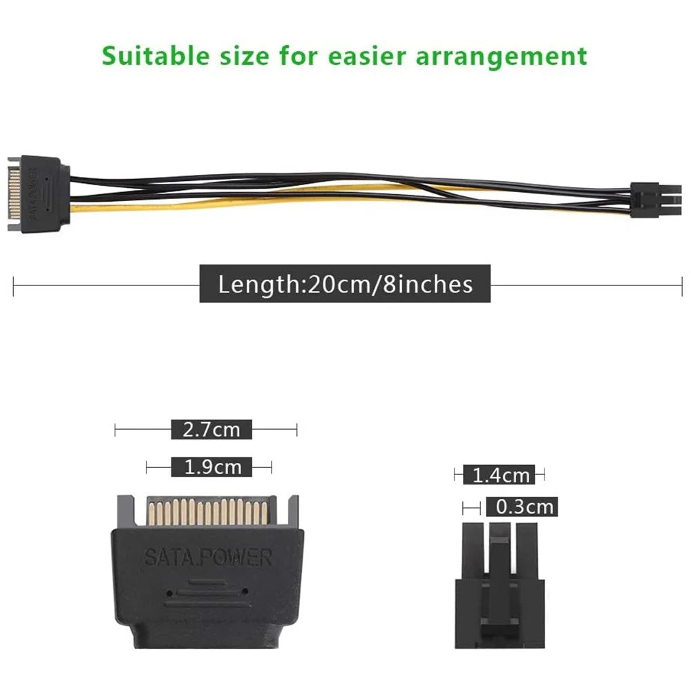 UGREEN 50943 0.2m SATA Power Cable SATA 15-pin to 6-pin PCI Express Graphics Card Power Cable Supports ATI/Nvidia Graphics Cards - 6