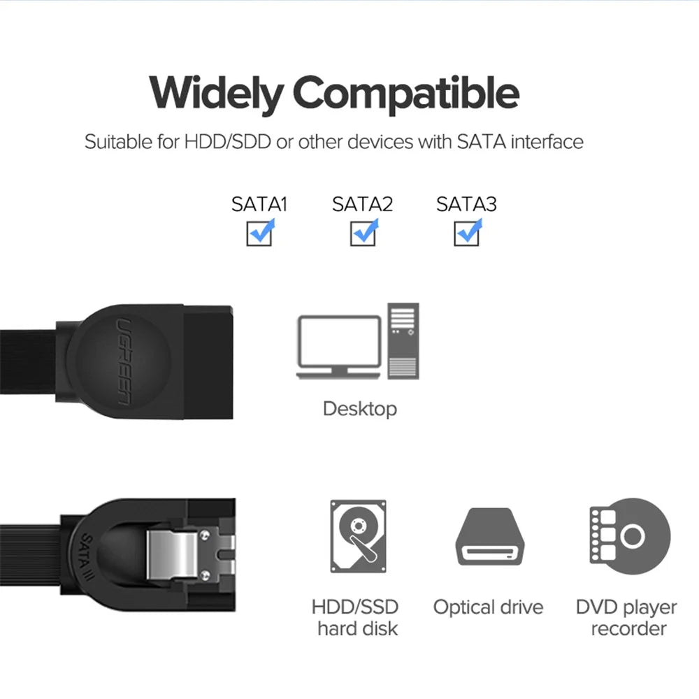 UGREEN 30797 0.5m SATA III Cable Straight to 90-Degree Right Angle 6Gbps SATA 3.0 Cord with Locking Latch for HDD/SSD/CD and DVD Drives - 4