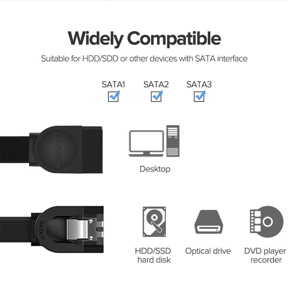 UGREEN 70418 0.25m SATA III Cable 90-Degree Plug Tangle-free 6Gbps Data Wire Cord SATA 3.0 with Locking Latch for HDD/SSD/CD/DVD Drives - 4
